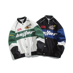 Unisex Jacket Vintage Stand Collar Jacket Loose Embroidered Baseball Jacket