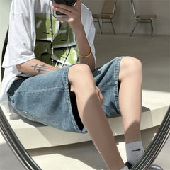 Men Jeans Smalt Denim Shorts Men's Summer Loose Straight Shorts