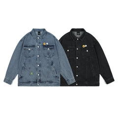 Unisex Jacket Vintage Street Style Washed Denim Jacket Loose-Fitting Denim Clothes Jacket