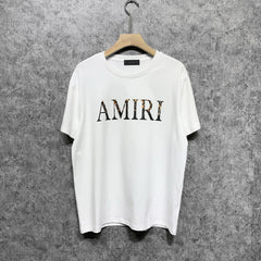 Amiri T Shirt Leopard Print Letter Print Round Neck
