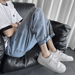 Men Jeans Summer Straight Loose Cropped Pants