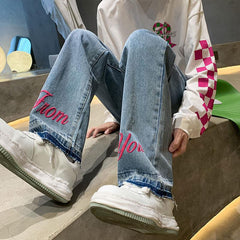 Men Jeans Straight-Leg Pants Loose Casual Spring and Autumn Denim Trousers Hip Hop