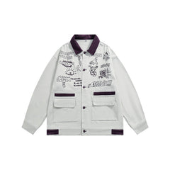 Unisex Jacket Vintage Denim Jacket Printed Loose Denim Jacket Denim Coat