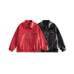 Unisex Jacket Fall Loose Lapels PU Leather Jacket Retro Biker's Coat