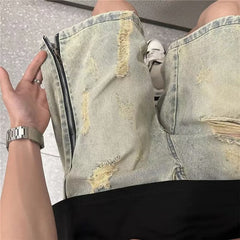 Men Jeans Zipper Summer Vintage Sports Casual Shorts