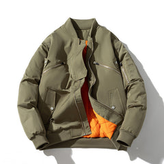 Mens Vintage Jackets Baseball Suit Solid Color Padded Jacket Flight Suit