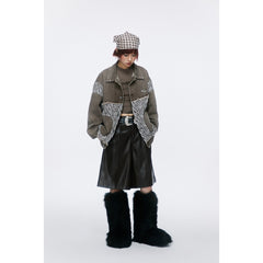 Unisex Jacket Vintage Zebra Pattern Stitching Washed Turn-down Collar Coat