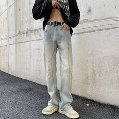 Men Jeans Washed-out Vintage Jeans Men's Slim Fit Skinny Straight Cargo Pants