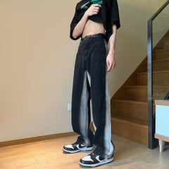 Men Jeans Vintage Multi-Pocket Jeans Oldschool Pants Loose Wide Leg Pants