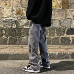 Men Jeans Printed Jeans Men's Loose Spring and Autumn Wide Leg Trousers