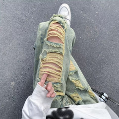 Men Jeans Washed Jeans Summer plus Size Ripped Trousers