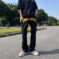 Men Jeans Flocking Embroidered Jeans Loose Trousers