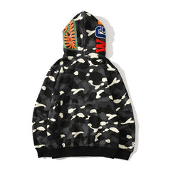 Bathing Ape Hoodie Double Hat Luminous Camouflage Cardigan Zip Hooded Velvet Shark