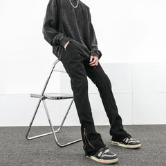 Men Jeans Casual Pants Zipper Cargo Pants Straight Bootleg Pants