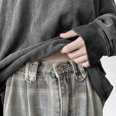 Men Jeans Autumn Loose Straight Wide Leg Pants Retro Trousers
