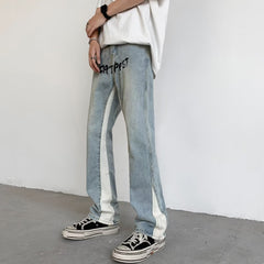 Men Jeans Water-Washing Embroidery Jeans Bootcut Trousers