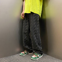 Men Jeans Straight-Leg Denim Trousers Men's Loose Summer Wide-Leg Pants