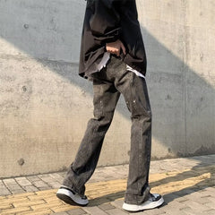 Men Jeans Washed-out Vintage Jeans Men's Slim Fit Skinny Straight Cargo Pants