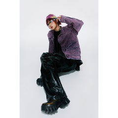 Unisex Jacket Retro Washed Brushed Purple Denim Jacket