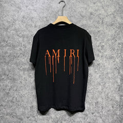 Amiri T Shirt Orange Splash Paint Printed Casual Round Neck