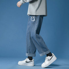 Men Jeans Summer Baggy Straight Trousers Retro Pants