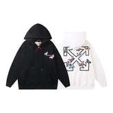 Autumn and winter OW butterfly letter arrow pattern pullover fleece hooded sweater