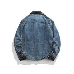 Unisex Jacket Vintage Amekaji Washed Denim Jacket Casual Loose Overalls