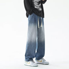 Men Jeans Gradient Jeans Men Retro Washed Loose Wide-Leg Straight Trousers