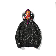 Bathing Ape Hoodie Camouflage Shark Tiger Head Double Hat Sweater