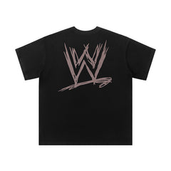Travis Scott T-Shirt Travis Scott x WWE Flame Skull Letter Print SAGE THE STAGE Short Sleeve T