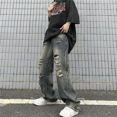 Men Jeans Retro Washed Distressed Ripped Jeans