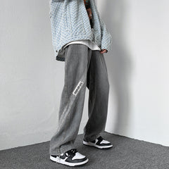 Men Jeans Washed Jeans Men's Casual Trousers Straight Loose Wide Leg Pants