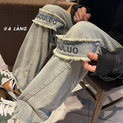 Men Jeans Spring and Autumn Retro Baggy Straight Trousers