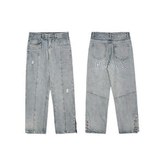 Men Jeans Embroidered Breasted Casual Trousers Loose Hip Hop Jeans