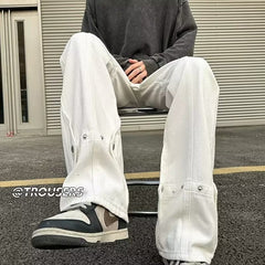 Men Jeans Summer Retro Baggy Straight Trousers