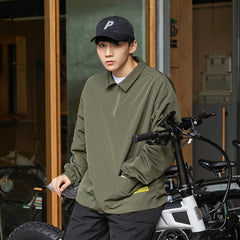 Unisex Jacket Loose Cargo Pullover Trendy Men's Turn-down Collar Coat Top
