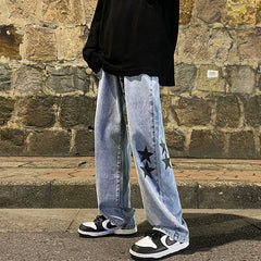 Men Jeans Printed Jeans Men's Loose Spring and Autumn Wide Leg Trousers