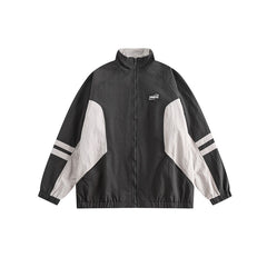 Unisex Jacket Retro Patchwork Contrast Color Stand-up Collar Jacket Men Spring and Autumn Coat
