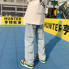 Men Jeans Light-Colored Jeans Straight Spring Wide Leg Pants