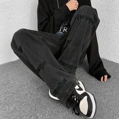 Men Jeans Straight Jeans Men's Summer Loose Wide Leg Pants Trousers