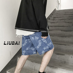 Men Jeans Summer Denim Shorts Loose Straight Casual Shorts