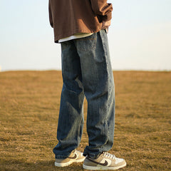 Men Jeans Retro Washed Jeans Men's Spring and Autumn Baggy Straight Trousers Casual Trousers