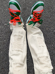 Men Jeans Ripped White Jeans Straight Slim-Fit Pants