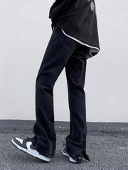 Men Jeans Spring and Autumn Zipper Split Jeans Slim Fit Skinny Straight-Leg Pants