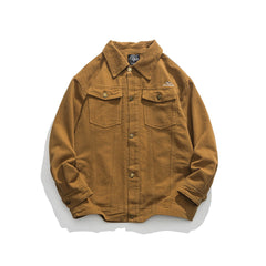 Unisex Jacket Retro Overalls Style Jacket Men's Large Loose Pockets Turn-down Collar Coat
