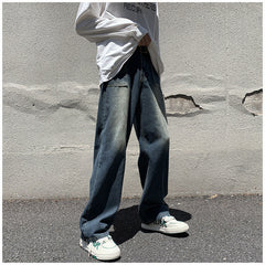 Men Jeans Retro Loose Straight-Leg Wide-Leg Pants