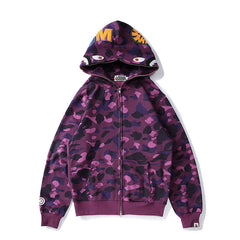 Bathing Ape Autumn and Winter Men's and Women's Pure Cotton Shark Head 3D Camouflage Printing Brushed Hoody Hoodie