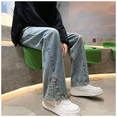 Men Jeans Ripped Jeans Men's Summer Letter Embroidery Slit Loose Straight Casual Trousers