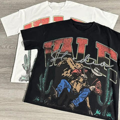 Street Unisex T-shirt Washed Old Oversize Hip Hop Skateboard Anime Print Short Sleeve