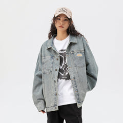 Unisex Jacket Denim Jacket Men and Women Couple Jacket Washed Top